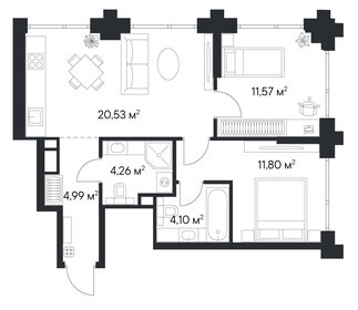 Квартира 57,3 м², 2-комнатная - изображение 1