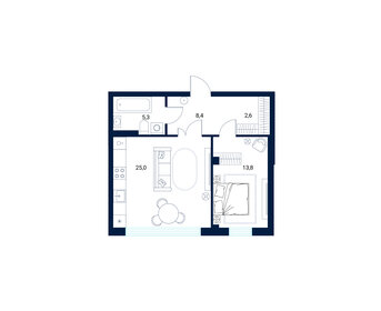 Квартира 55,1 м², 1-комнатная - изображение 1