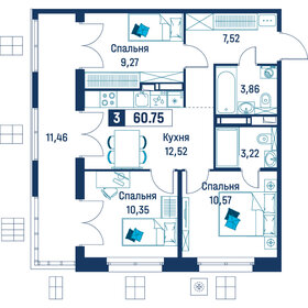 Квартира 60,8 м², 3-комнатная - изображение 1