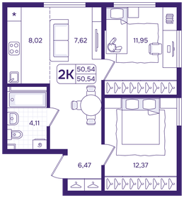 Квартира 50,5 м², 2-комнатная - изображение 1