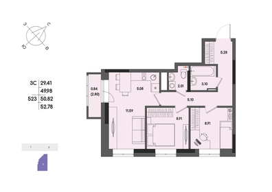 Квартира 50,8 м², 3-комнатная - изображение 1