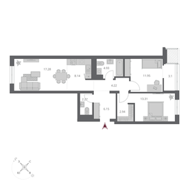 Квартира 74,6 м², 3-комнатная - изображение 1