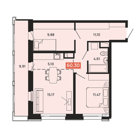 Квартира 64,8 м², 1-комнатная - изображение 1