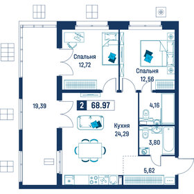Квартира 69 м², 2-комнатная - изображение 1