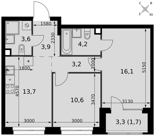 Квартира 57 м², 2-комнатная - изображение 1