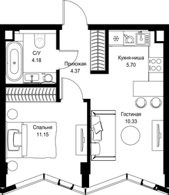 Квартира 35,7 м², 1-комнатная - изображение 2