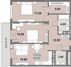 Квартира 82,6 м², 2-комнатная - изображение 1