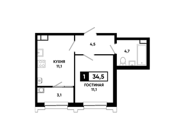 Квартира 38,5 м², 1-комнатная - изображение 1