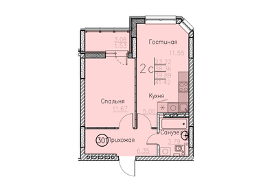 Квартира 41,4 м², 2-комнатная - изображение 1
