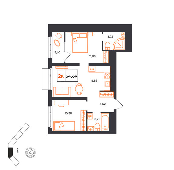62 м², 2-комнатная квартира 6 940 000 ₽ - изображение 62