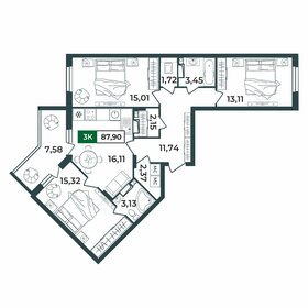 Квартира 87,9 м², 3-комнатная - изображение 1