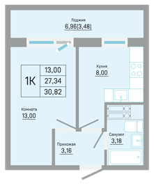 Квартира 30,8 м², 1-комнатная - изображение 1