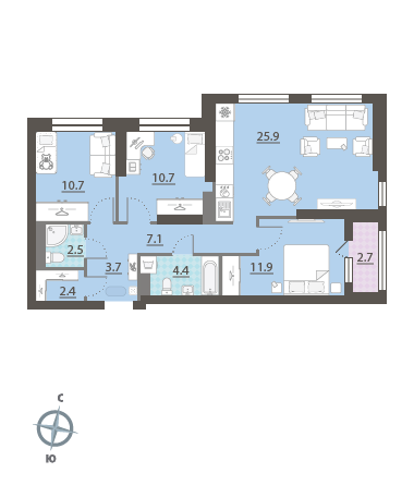 92 м², 3-комнатная квартира 17 474 300 ₽ - изображение 4