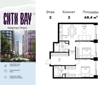 Квартира 68,4 м², 2-комнатная - изображение 1