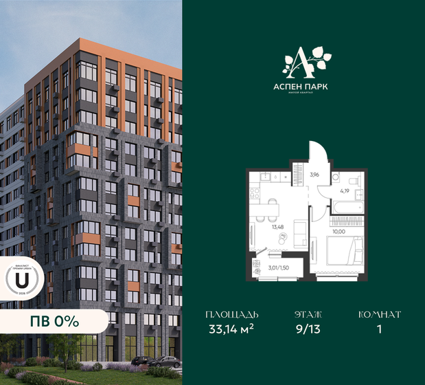 34,2 м², 1-комнатная квартира 5 640 456 ₽ - изображение 36