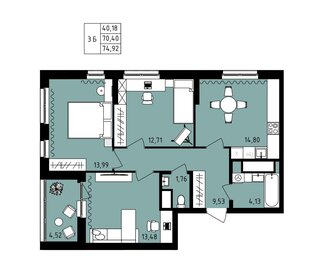 Квартира 74,9 м², 3-комнатная - изображение 1