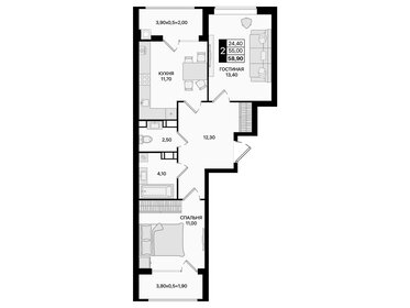 Квартира 58,9 м², 2-комнатная - изображение 1
