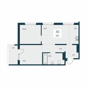 Квартира 59,1 м², 3-комнатная - изображение 1