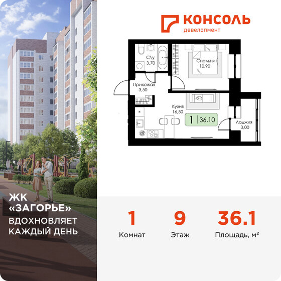 36,1 м², 1-комнатная квартира 4 306 730 ₽ - изображение 25
