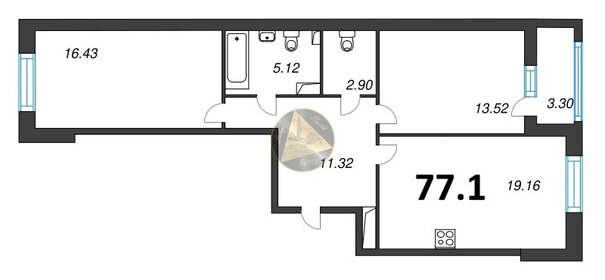 Квартира 77,1 м², 2-комнатная - изображение 1