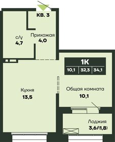 Квартира 34,1 м², 1-комнатная - изображение 1