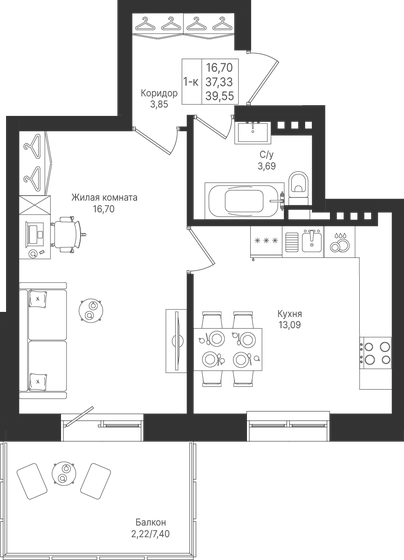 36,2 м², 1-комнатная квартира 6 800 000 ₽ - изображение 49