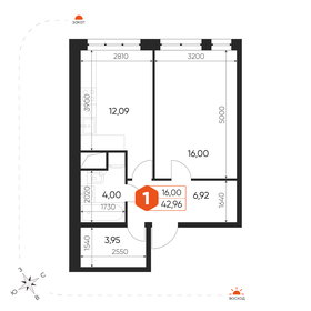 Квартира 43 м², 1-комнатная - изображение 1