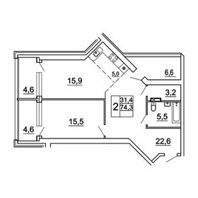 Квартира 78,9 м², 2-комнатная - изображение 1