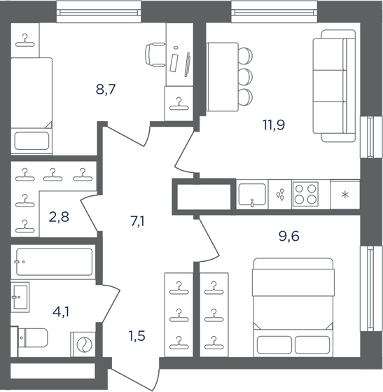 43,3 м², 2-комнатная квартира 8 310 000 ₽ - изображение 16