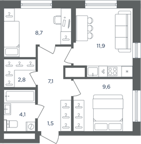 Квартира 45,7 м², 2-комнатная - изображение 1