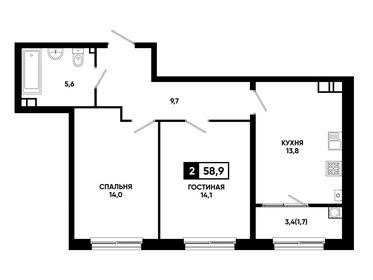 Квартира 58,9 м², 2-комнатная - изображение 1