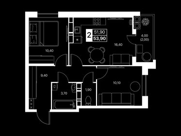 Квартира 53,9 м², 2-комнатная - изображение 1
