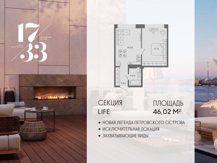 46,1 м², 1-комнатные апартаменты 48 557 780 ₽ - изображение 48