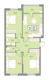Квартира 66,6 м², 3-комнатная - изображение 1