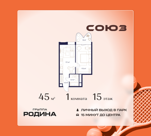 Квартира 45 м², 1-комнатная - изображение 1