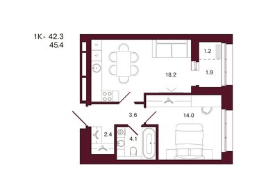 Квартира 45,4 м², 1-комнатная - изображение 1