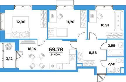 Квартира 69,8 м², 3-комнатная - изображение 1