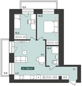 Квартира 58,3 м², 3-комнатная - изображение 1
