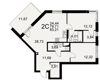 Квартира 83,2 м², 2-комнатная - изображение 1