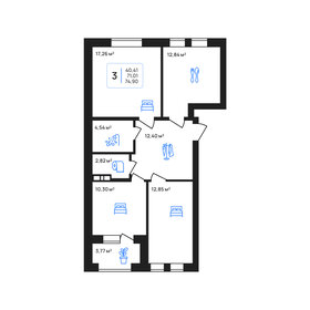 Квартира 74,9 м², 3-комнатная - изображение 1