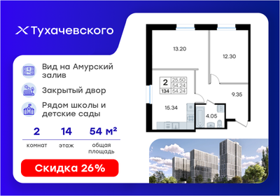 Квартира 54,2 м², 2-комнатная - изображение 1
