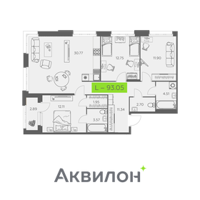 Квартира 93,1 м², 3-комнатная - изображение 1