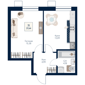 Квартира 37,6 м², 1-комнатная - изображение 1