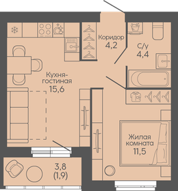 Квартира 37,6 м², 1-комнатная - изображение 1