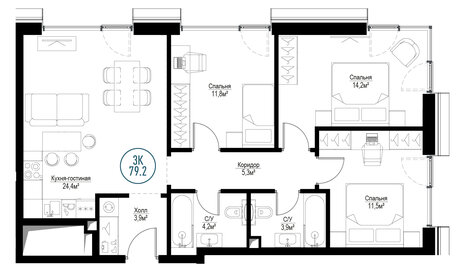 Квартира 78,4 м², 3-комнатная - изображение 2