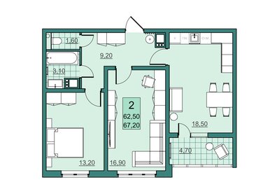 Квартира 62,5 м², 2-комнатная - изображение 2