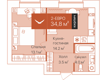 Квартира 34,8 м², 2-комнатная - изображение 1