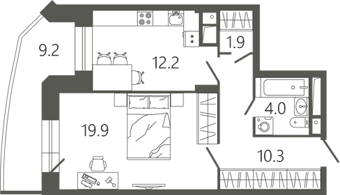 Квартира 51,1 м², 1-комнатная - изображение 1