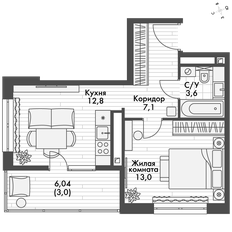 Квартира 39,5 м², 1-комнатная - изображение 1