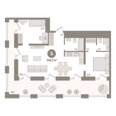 Квартира 106,5 м², 2-комнатная - изображение 3